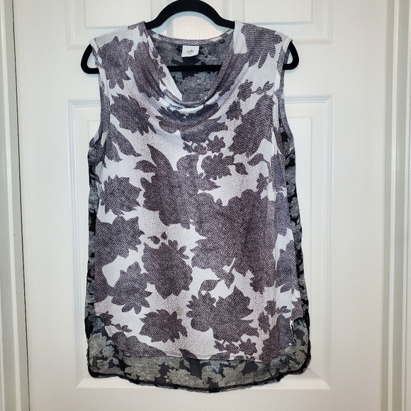 CAbi Tops - Cabi #3057 Womens Tango Tank Top Blouse Size M Black White Floral Cowl Neck
